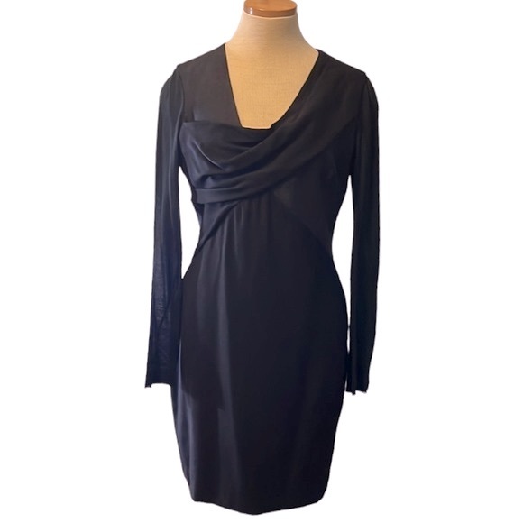 Helmut Lang Draped Pleated Zipper Mini Dress, Black, size 6 - Picture 2 of 12